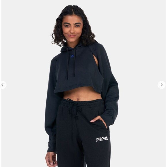 Adidas Aeroready Cropped Training Hoodie Black Women’s Medium Sweat-Wicking Gym - Picture 1 of 13